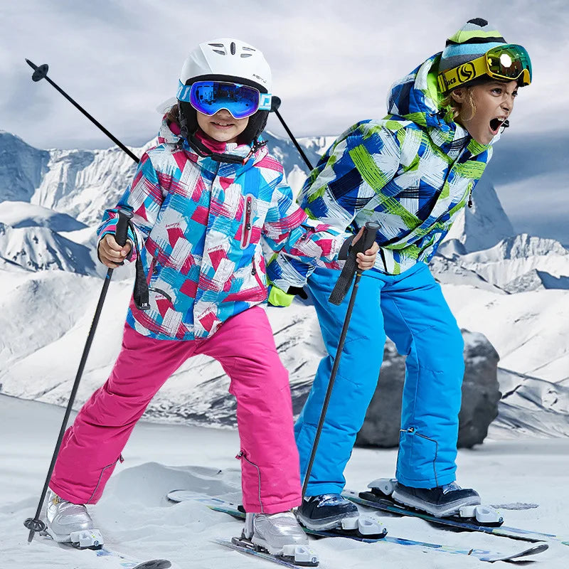 -30 winter Children brand ski jacket boy girl kids skiing snowsuit Waterproof outdoor sports jacket clothes teen 12 14 NEW parka