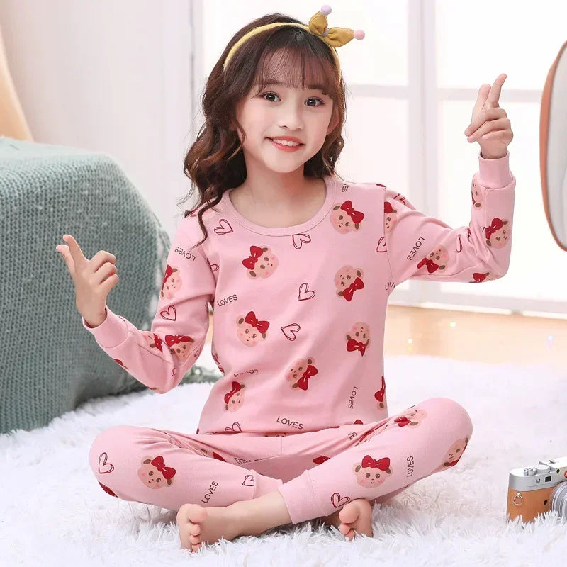 Toddler Kids Thermal Underwear Pajamas Cartoon Cotton Winter Lounge Boy Girl Casual Pyjamas Children Warm Sleepwear