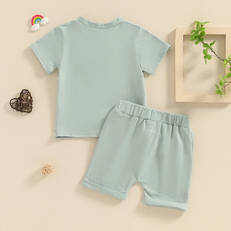 Kupretty Ropa de verano para bebés pequeños, camisetas de manga corta a rayas con bloques de Color, pantalones cortos, conjunto de trajes 6 9 12 18 24 meses 2T