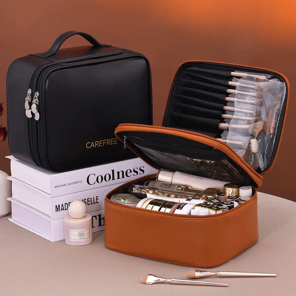 Multi-functional Cosmetic Bag Large-capacity Makeup Bag PU Double-layer Portable Travel Toiletry Pouch Women Makeup Storage Bag