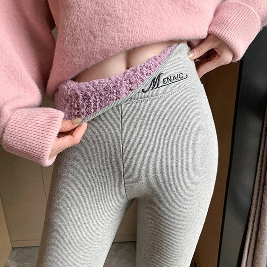 Women's Winter Warm  Leggings Solid Color High Waist Stretchy Pants Ribbed Seamless Tights for Yoga/Gym Use