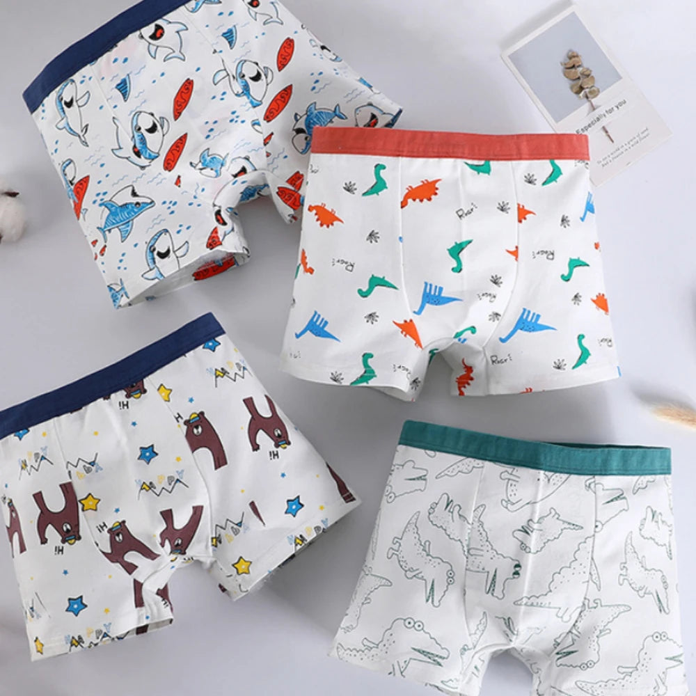 Boys 4 Pcs/lot Underwear Teenagers Panties Boxers Cartoon Printed Shorts for Kids Children's Clothing Baby 100% Cotton Briefs