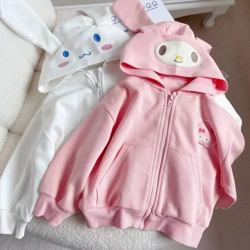 Sudadera Sanrio para niños con capucha Kawaii My Melody Kuromi Cinnamoroll cremallera abrigo cálido de manga larga Purin felpa niñas Sudadera con capucha regalo