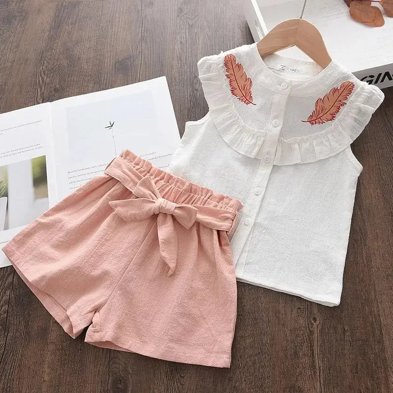 Bear Leader Girls' Clothing Set 2025 Summer New Casual Children's Embroidered Sleeveless Shirt+Shorts Set Girls' Baby Clothing