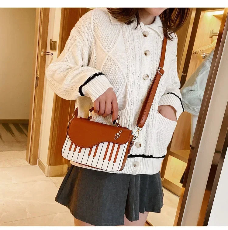 Piano Shape Flap Shoulder Bag Creative PU Leather Portable Handbag Detachable Strap Crossbody Novelty Bag