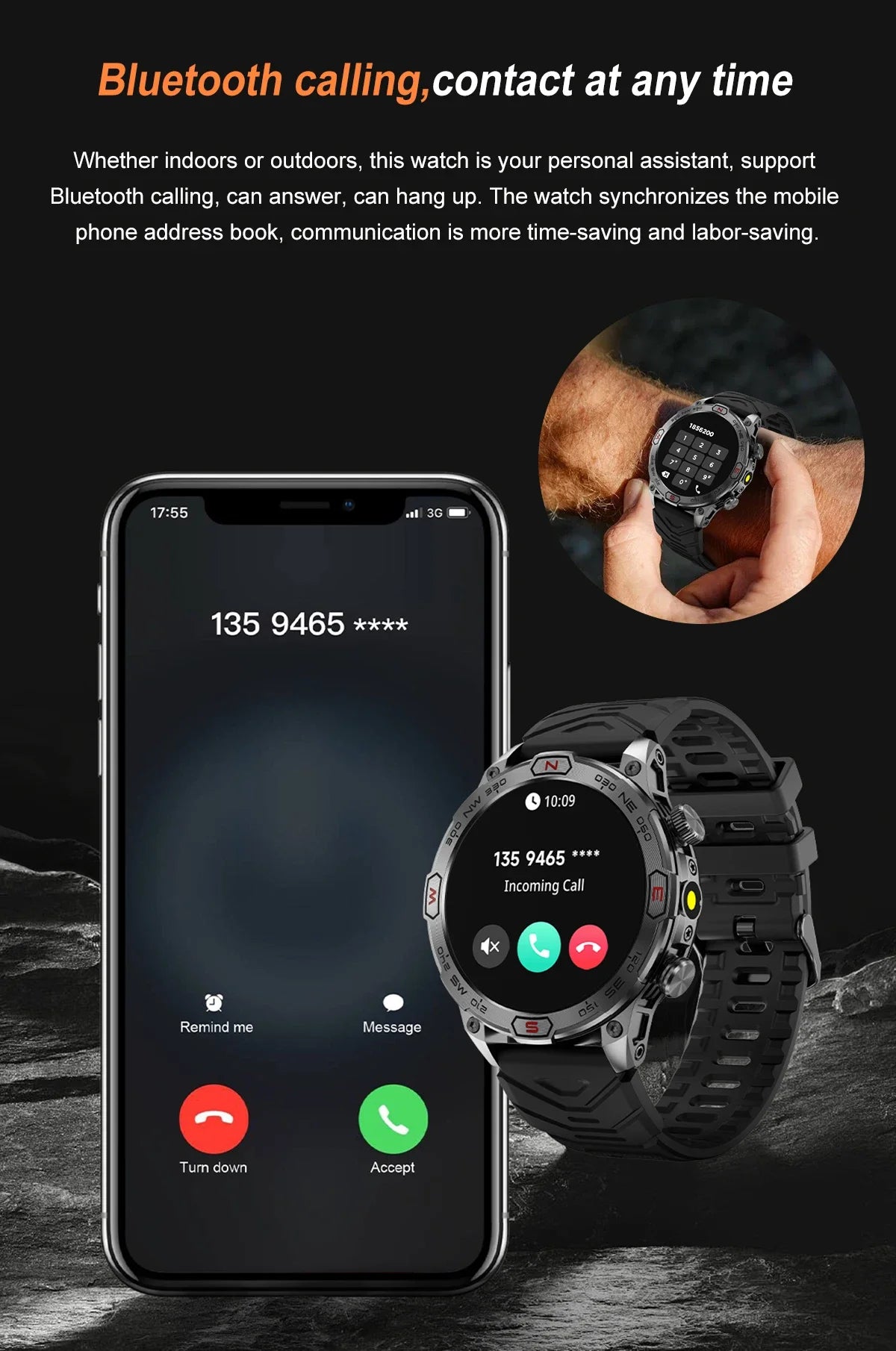 2024 New Outdoor Military GPS Smart Watch Men 466*466 HD AMOLED Screen Heart Rate Bluetooth Call IP68 Waterproof Smartwatches