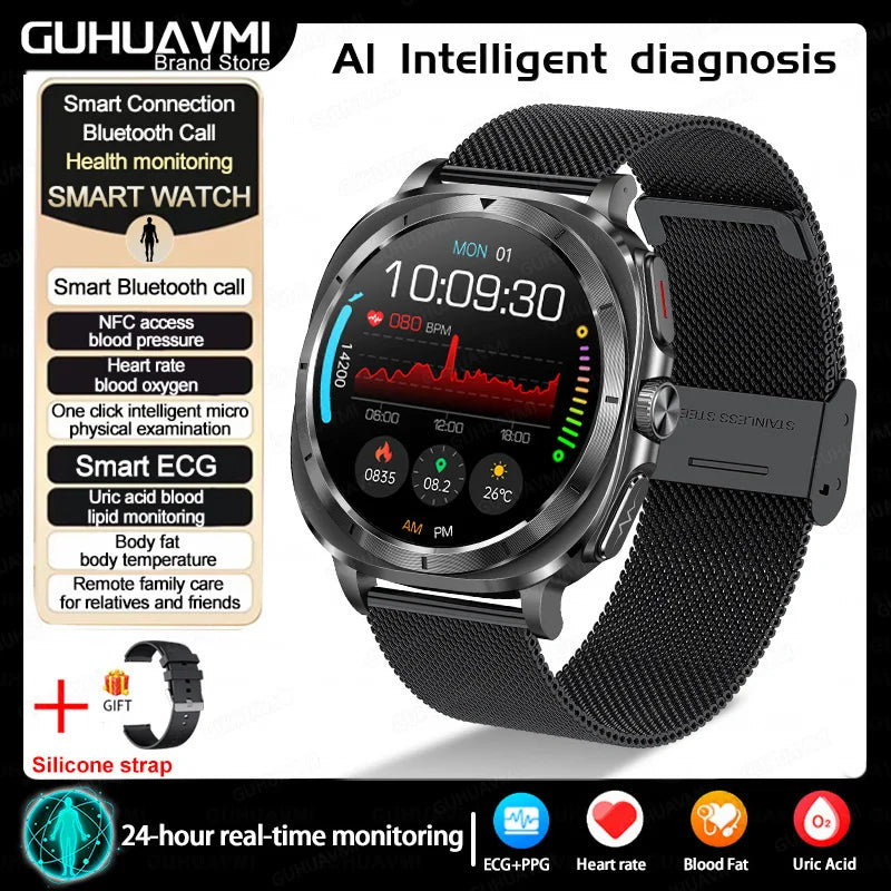 New Clinical level Smart Watch Men NFC ECG+PPG Organ monitor Blood Lipids Uric Acid Bluetooth Call Health Laser Therapy watches