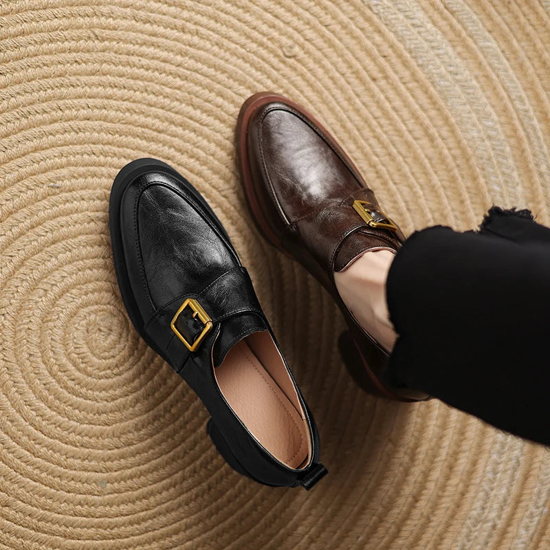 2026 New Women Pumps Pointed Toe Women Shoes Chunky Heel Loafers Fashion High Heels Split Leather Ladies Shoes Big Size 43