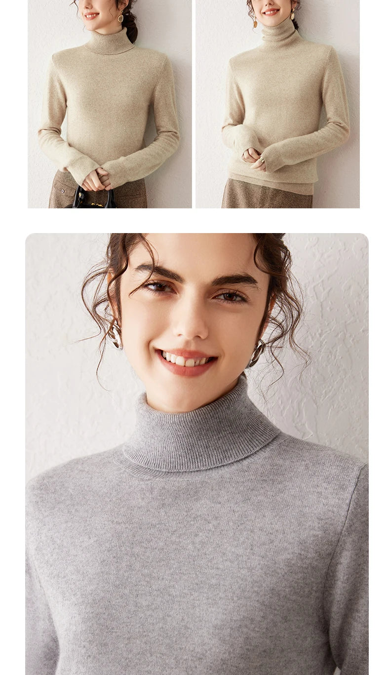Ladies Sweater Cashmere Sweater Women Wool Turtleneck Knitwears 100% Cashmere Tops Long Sleeve Pullovers Jumpers Female Clothing