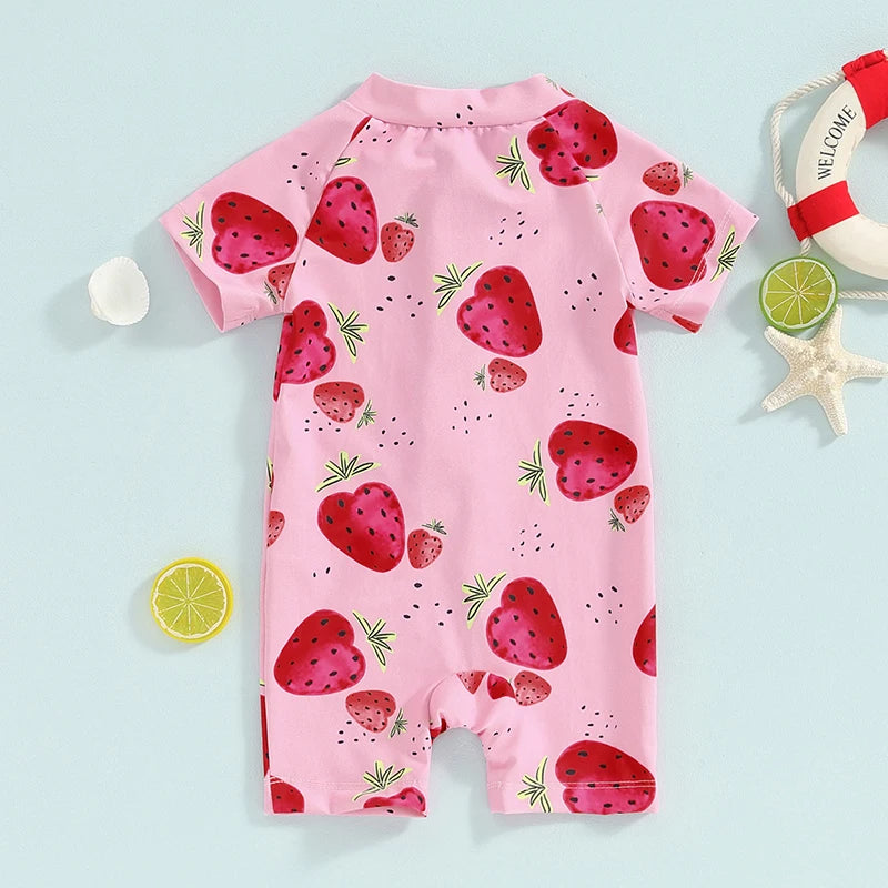 Baby Girl Swimwear Summer Short Sleeves Swimsuits  Short Sleeve Zipper Toddler Bathing Suits Beachwear