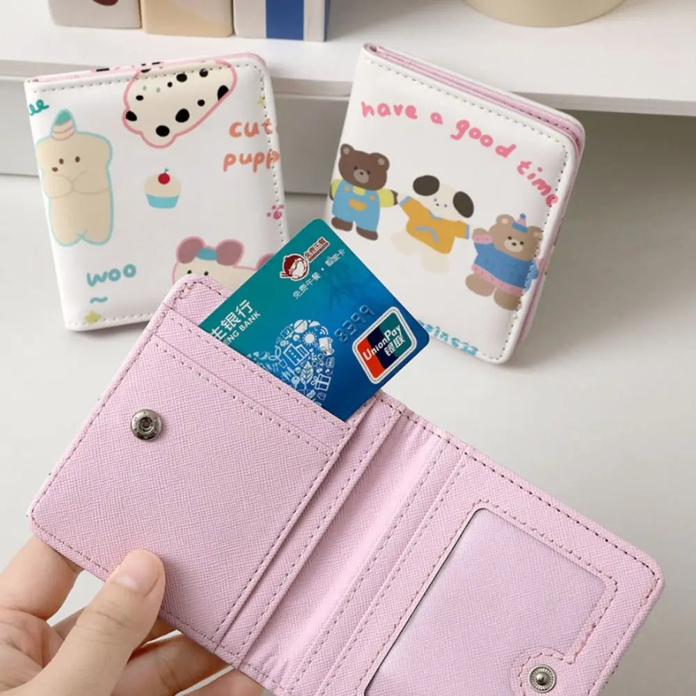 Cute Short Wallet Cartoon Coin Purse Girls PU Leather Money Bag Mini Portable Storage Bag Kawaii Card Holder