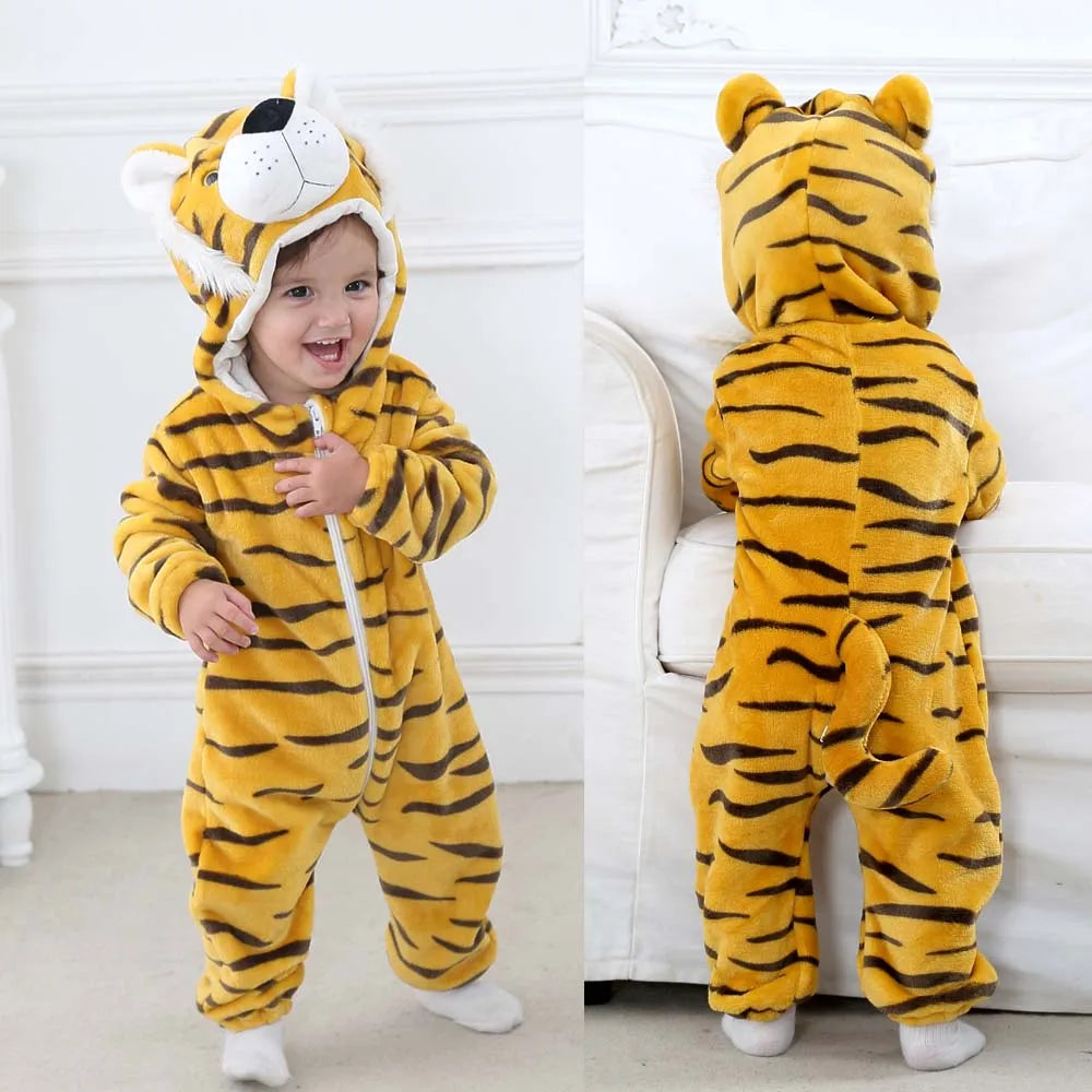 Kigurumi Baby Romper for Boys 0 to 3 6 9 12 18 24 Months Tiger Rabbit 2024 Winter Warm Newborn Kids Girl Jumpsuit Zipper Clothes