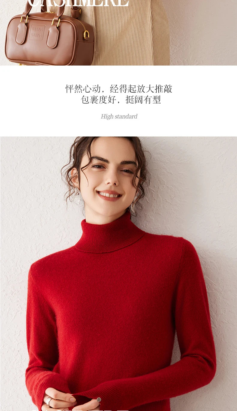 Ladies Sweater Cashmere Sweater Women Wool Turtleneck Knitwears 100% Cashmere Tops Long Sleeve Pullovers Jumpers Female Clothing