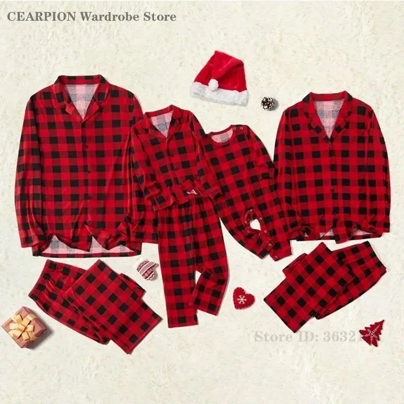 Christmas New Year's Pajamas Set Plaid Adults Kids Matching Sleepwear Spring Autumn New Home Wear Nightwear Family Pijama Mujer
