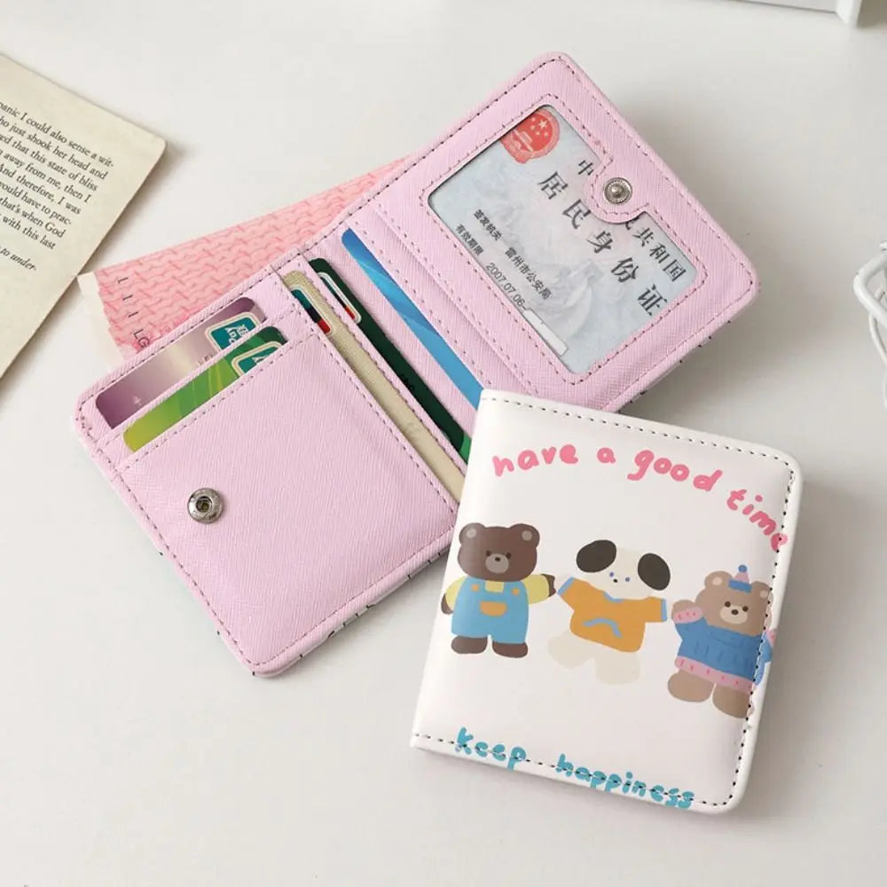 Cute Short Wallet Cartoon Coin Purse Girls PU Leather Money Bag Mini Portable Storage Bag Kawaii Card Holder
