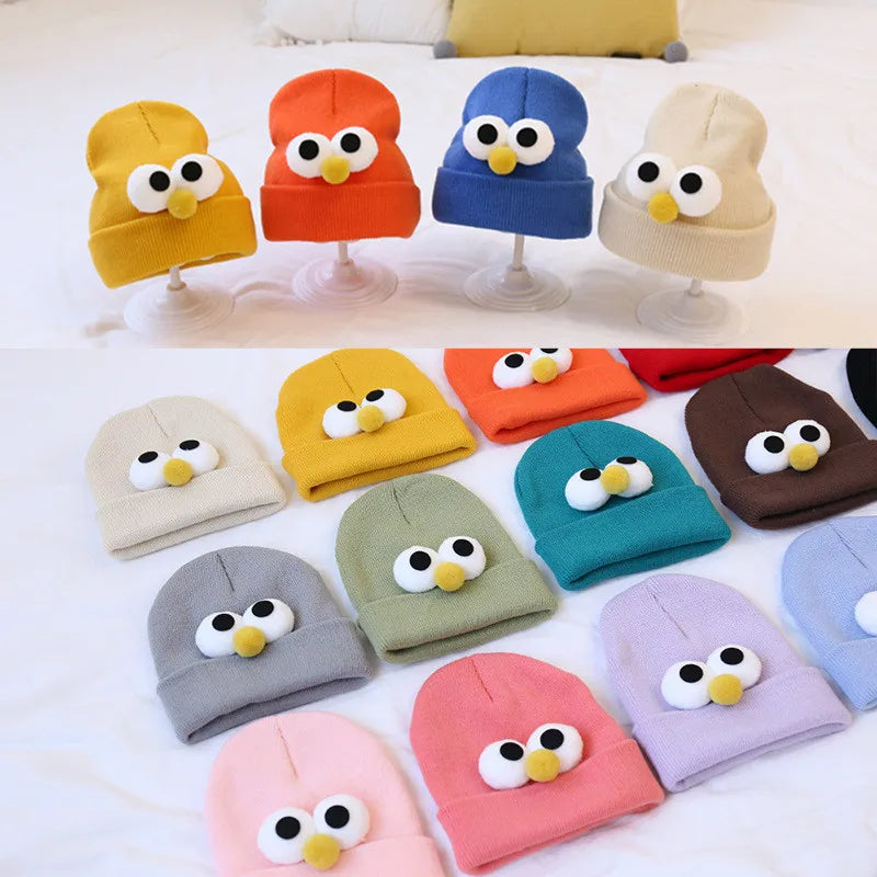 Korean Cute Cartoon Eye Baby Beanie Hat Soft Winter Warm Newborn Boys Girls Caps Bonnet Solid Infant Toddler Kids Knitted Hat