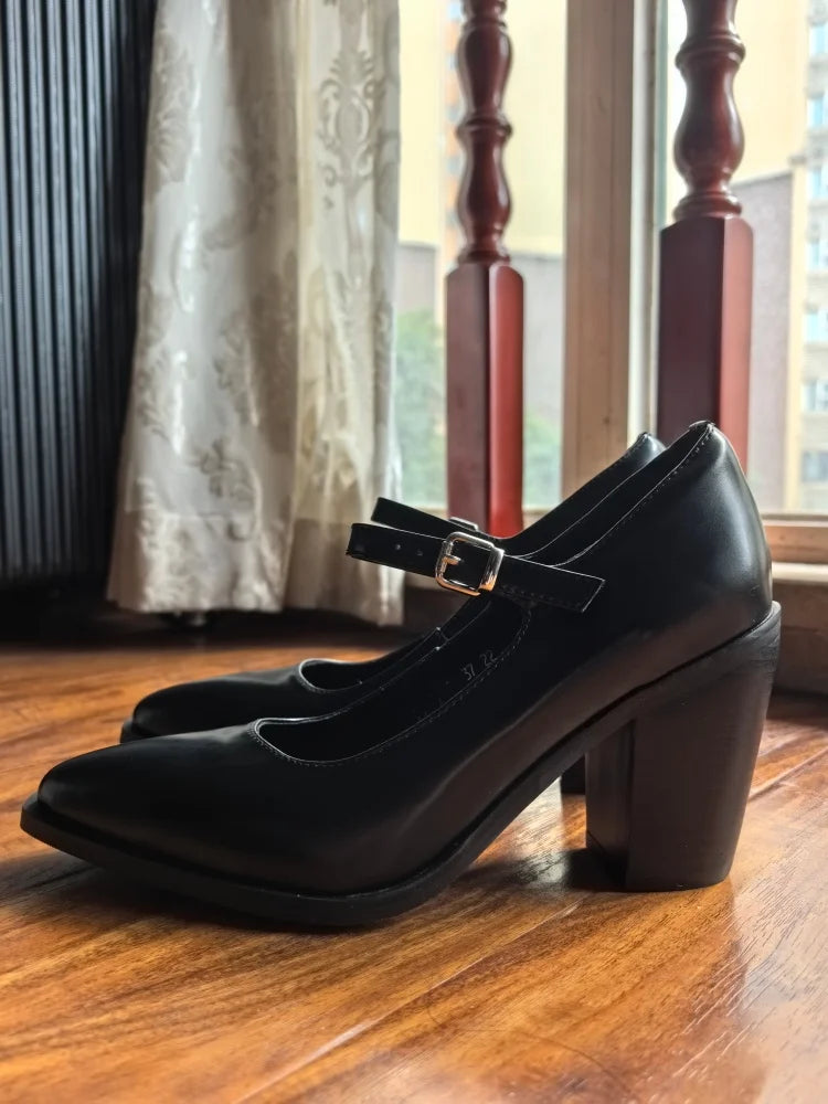 MKKHOU Fashion Pumps New High Quality Genuine Leather Pointed High Heels Mary Jane Shoes Women's Heels Leather Shoes Women Shoes