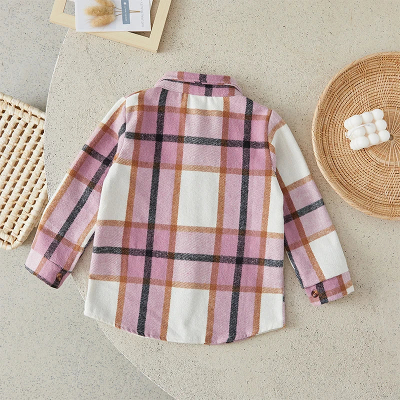 Suefunskry Kids Baby Boy Girl Cotton Plaid Shirt Jacket Casual Lapel Long Sleeve Button Up Cardigan Autumn Winter Warm Outwear