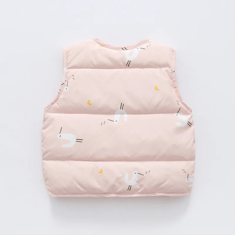 Chalecos de plumón para bebés, ropa de otoño e invierno con estampado de dibujos animados para niñas y niños, cárdigan, abrigos, chaleco infantil cálido, disfraz para niños pequeños