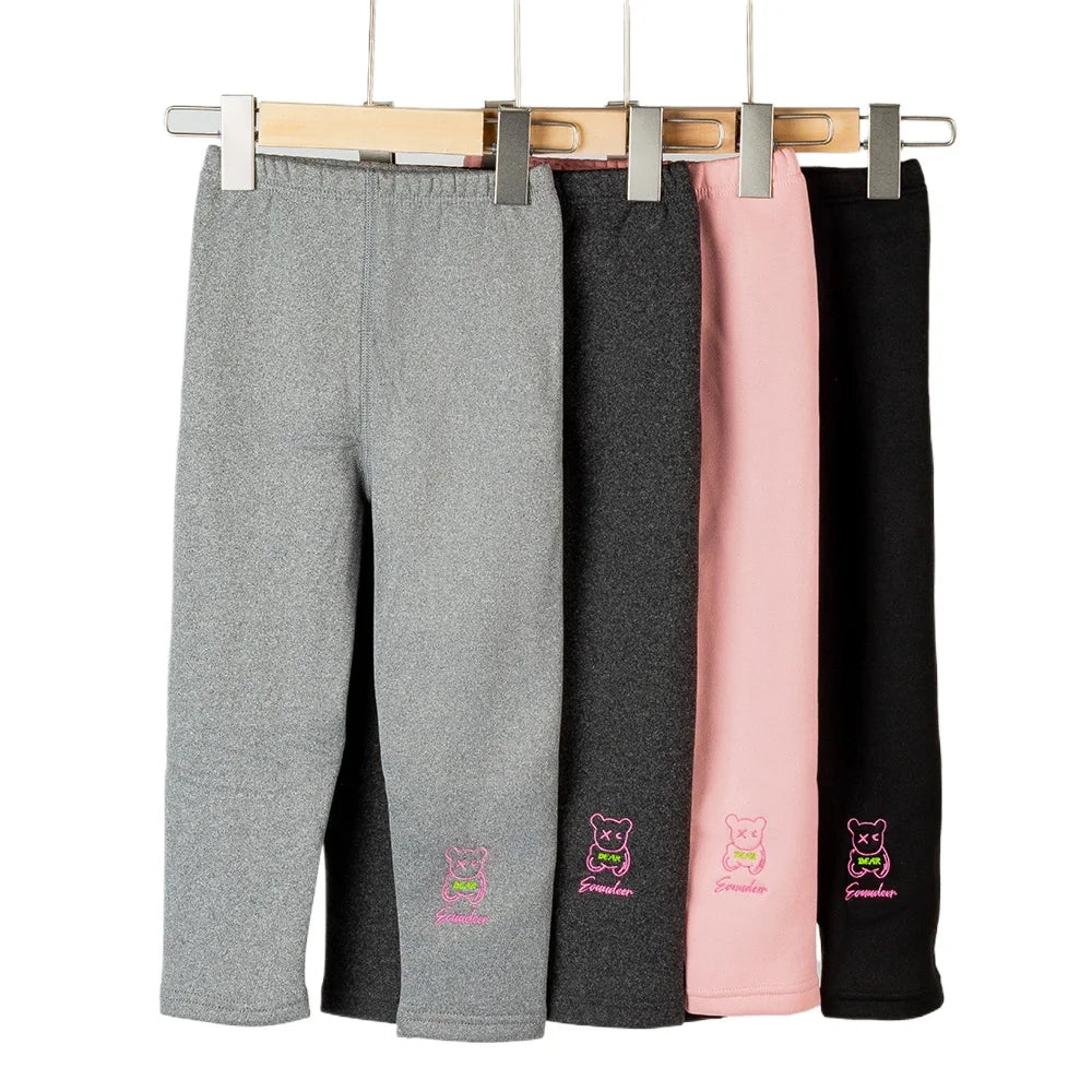 Girls Winter Fleece-lined Leggings Thermal Tights for Outdoor Wear Thickened Warm Pants Multi-Color Cute Patterns