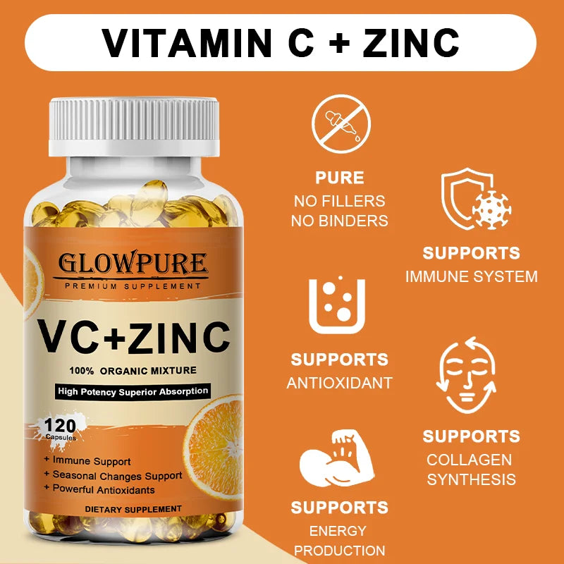 Vitamin C with Zinc for Immune Support & Antioxidant - Promotes Metabolism, Skin Whitening and Anti-Aging