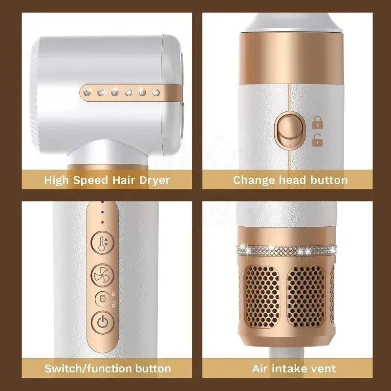 7 In 1 Hair Dryer Brush Brushless High Speed Hair Dryer with Diffuser Ionic Blow Dryer Hot Air Styling Comb Auto Hair Curler