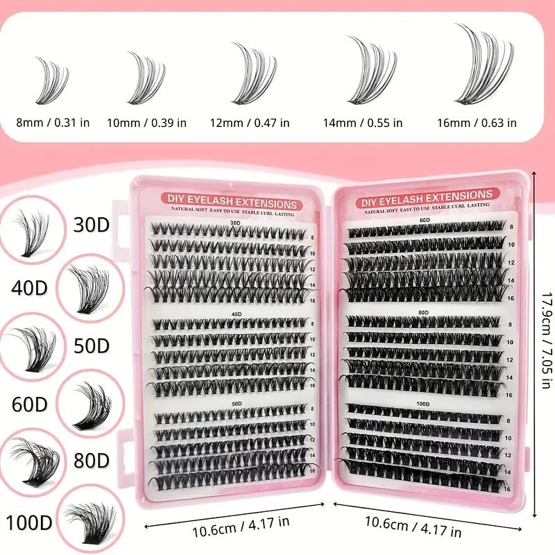 Lash Clusters Kit, Waterproof Strong Hold DIY Lash Extension Set with Lash Bond and Eyelash Tweezers for Makeup