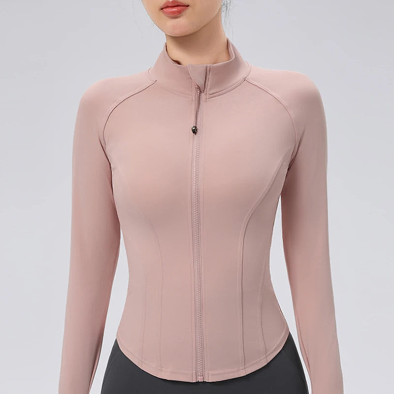 Women Sport Jackets Curved Hem Yoga Jacket Long Sleeves Running Sweatshirts Outdoor Sportwear Gym Fitness Tops Outerwear Female