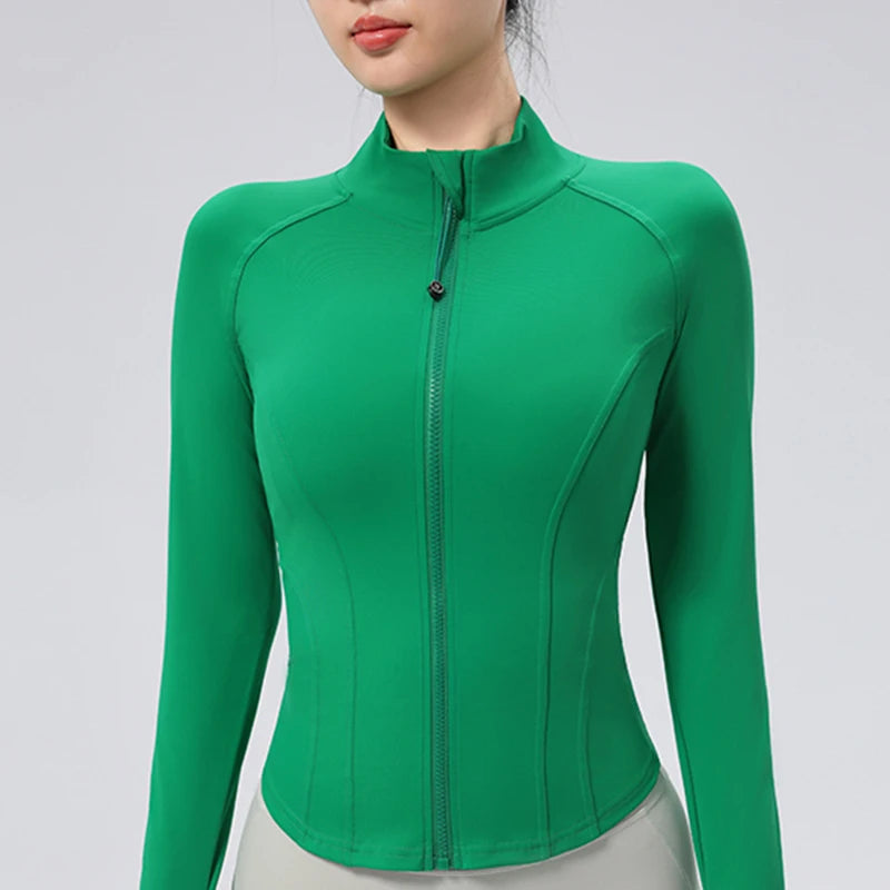 Women Sport Jackets Curved Hem Yoga Jacket Long Sleeves Running Sweatshirts Outdoor Sportwear Gym Fitness Tops Outerwear Female