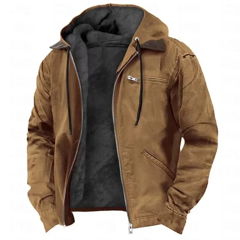 Men's Casual Jackets Hooded Zipper Pocket Fashion Solid Color Fleece Warm Outerwear Male Outdoor Hooded Hoodie Coats Winter 2025