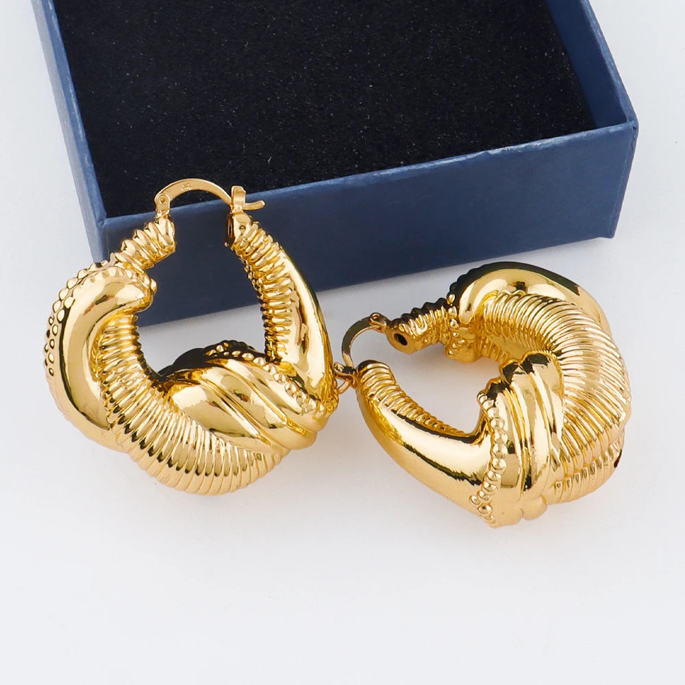 African Luxury 18K Gold Plated Earrings Dubai Hoop Earrings For Women Jewelry Sets Indian Nigerian Wedding Jewellery Party Gifts