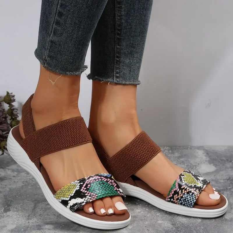 Snakeskin Print Wedge Sandals for Women Summer 2025 Fashion Non Slip Beach Shoes Woman Lightweight Causal Sports Sandalias Mujer
