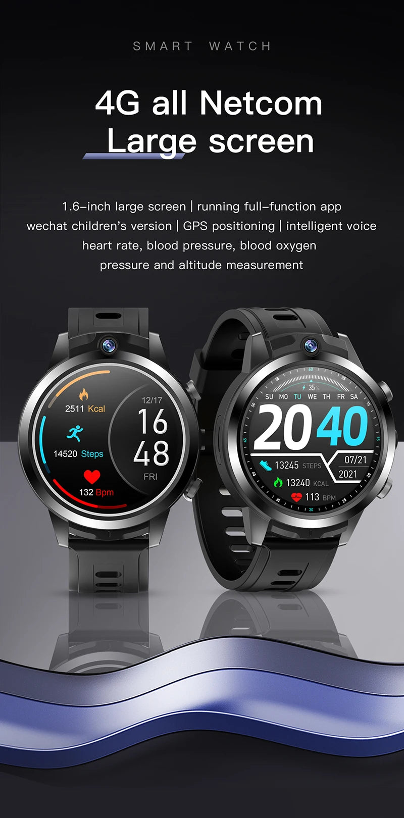 New Arival 1.6inch 4G All Netcom Can help children learn Smart Watch Dual cameras 4+6GB body temperature ECG monitoring Watch