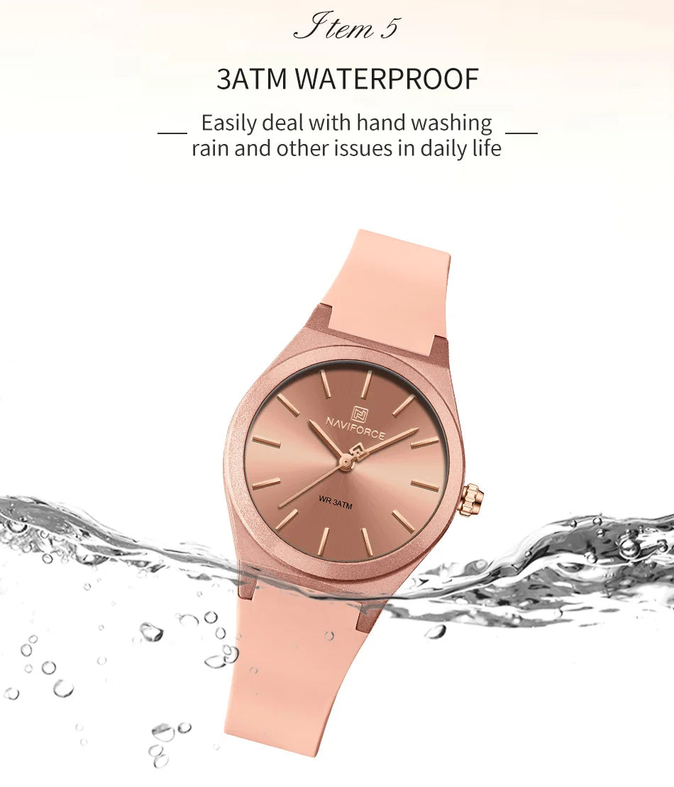 NAVIFORCE Women Watches Silicone Strap Women Quartz Wristwatches Waterproof Round Dial Retro Watch Ladies Girls Reloj Para Mujer