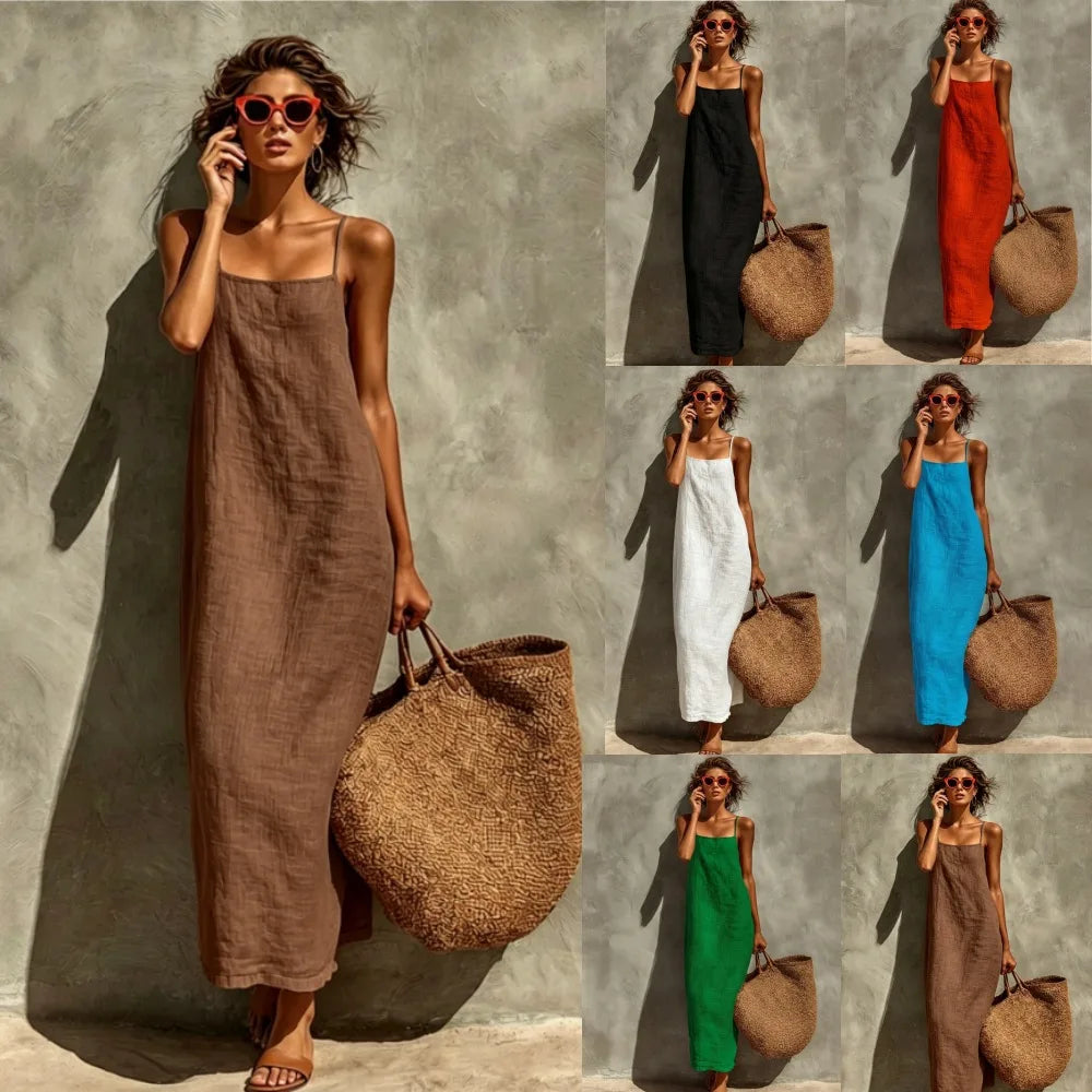 Summer 2026 Women's Fashion Loose Long One-Shoulder Dress Solid Color European And American Style Maxi Dress