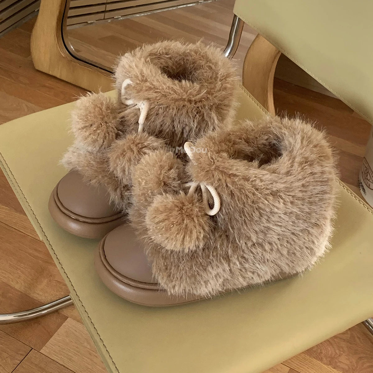 Winter New Warm Snow Boots 2025 Fur Design Women Short Boots Non-slip Light Comfortable Child Home Slippers High Top Shoe