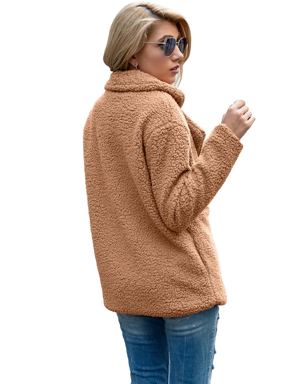 Elegant Faux Fur Cardigan Cashmere Women Coat Autumn Winter Warm Solid Women Jackets Plush Overcoat Casual Teddy Outerwear 22942