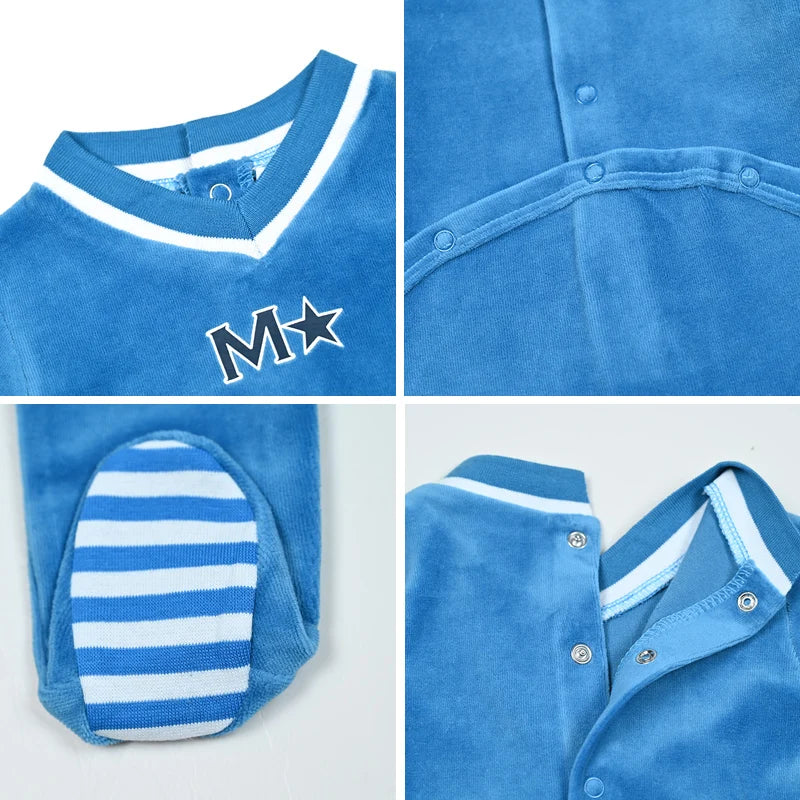 Children's Pajamas Family Matching Blue and Pink Set Girls Dress baby Boy and Girls Romper Autumn Winter Clothes Stripes Trims