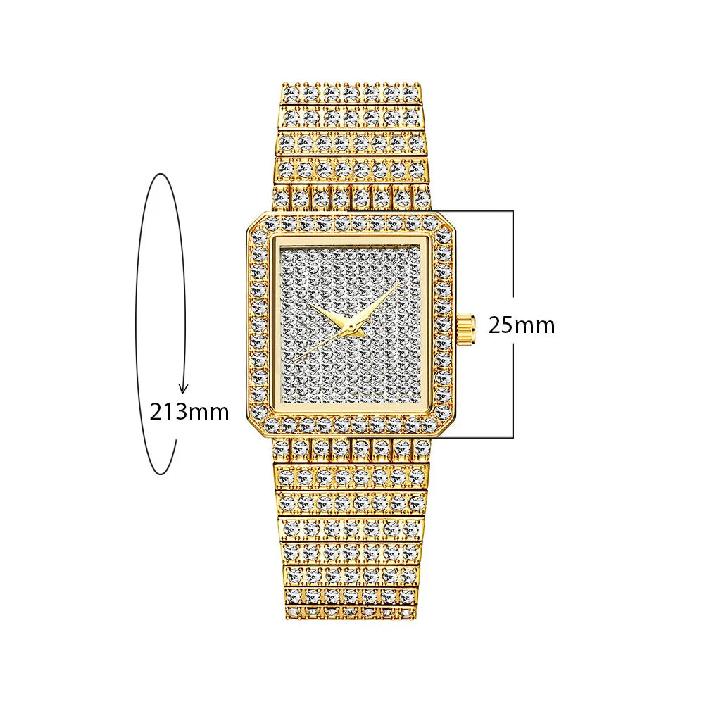 Diamond Square Women Watch Gold Silver Luxury Ladies Dress Quartz Watch Casual Simple Couple Wristwatches Dames Horloges