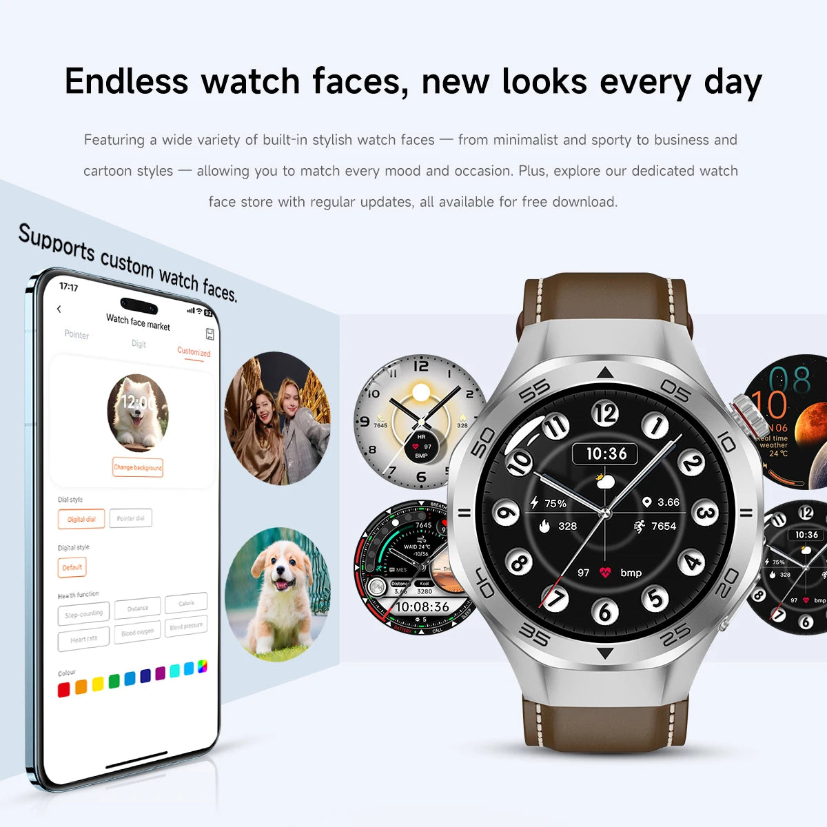 Men's Smart Watch 1.53" AMOLED Display Sapphire Glass GPS Bluetooth Call 3ATM Waterproof Health Monitor 520mAh Smartwatch