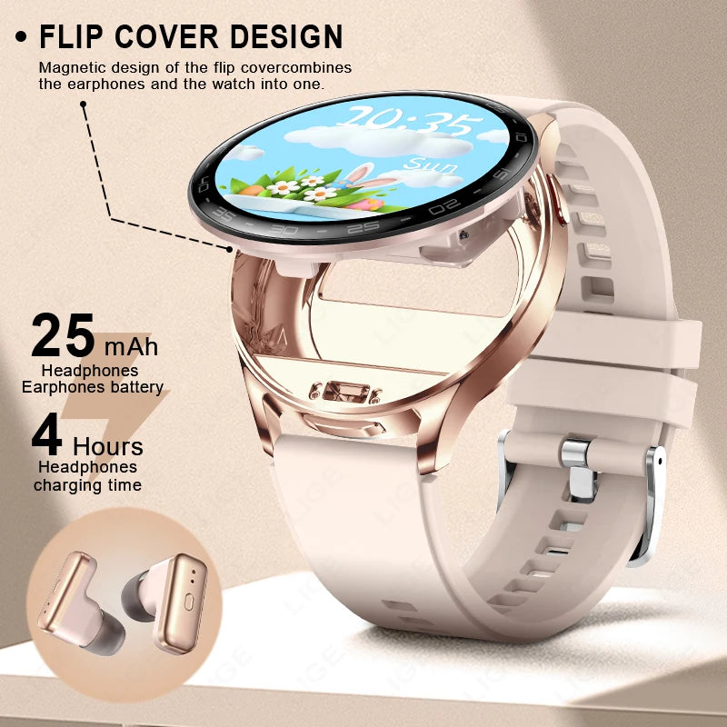 LIGE 2 In 1 TWS Headset Smart Watch 1.39" Women Men Sport Fitness Heart Rate Health Tracker Watches Earphone Music Smartwatch