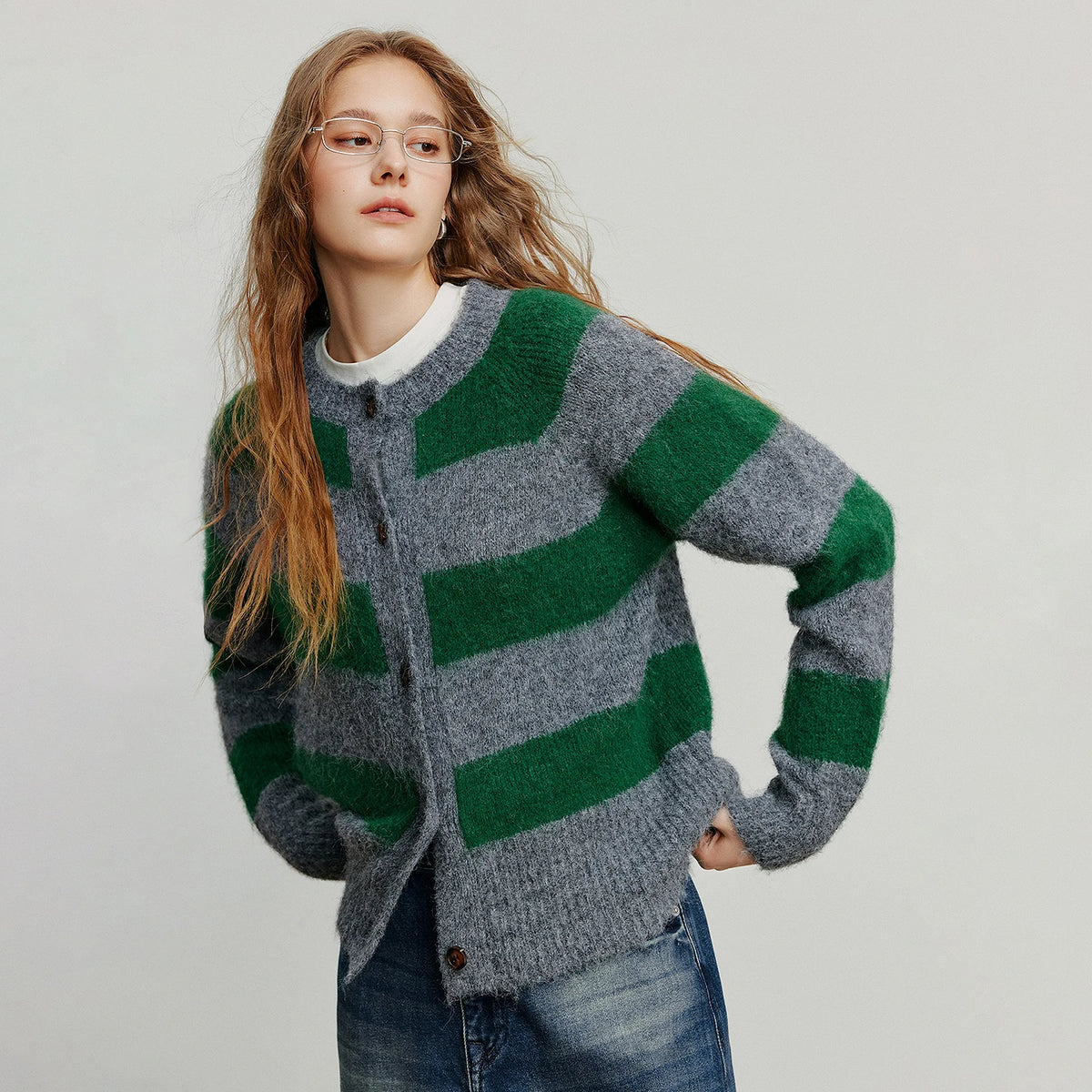 TOYOUTH Women Sweater 2025 Autumn New Color Contrasting Lulu Style Striped Cardigan Tops