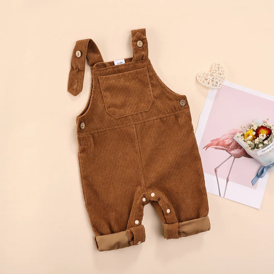 InfantBaby Corduroy Suspender Overalls Pants Solid Color Sleeveless Romper Jumpsuit with Pocket Bib Pant Boys Girls Clothes