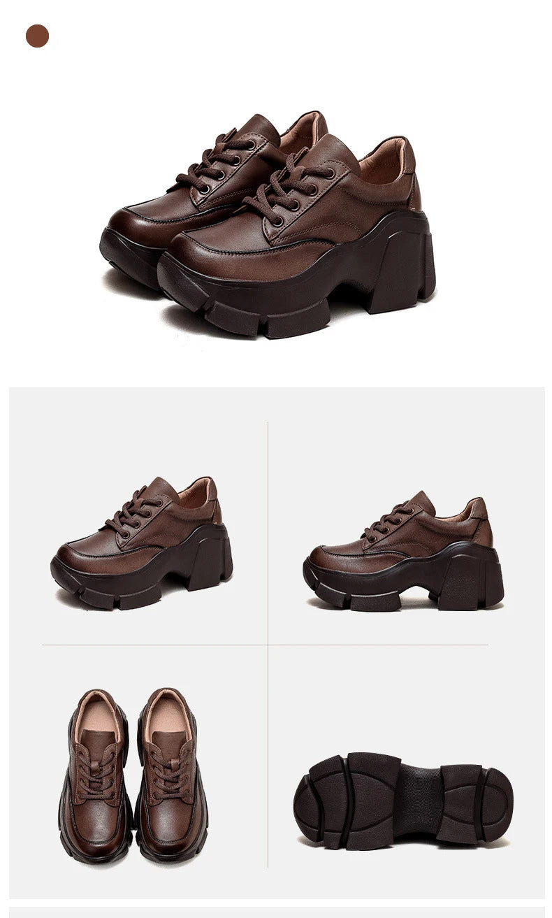 GKTINOO 2026 Women Shoes Handmade Retro 100% Genuine Leather Thick High Heel Chunky Platform Casual Height Increasing Shoes