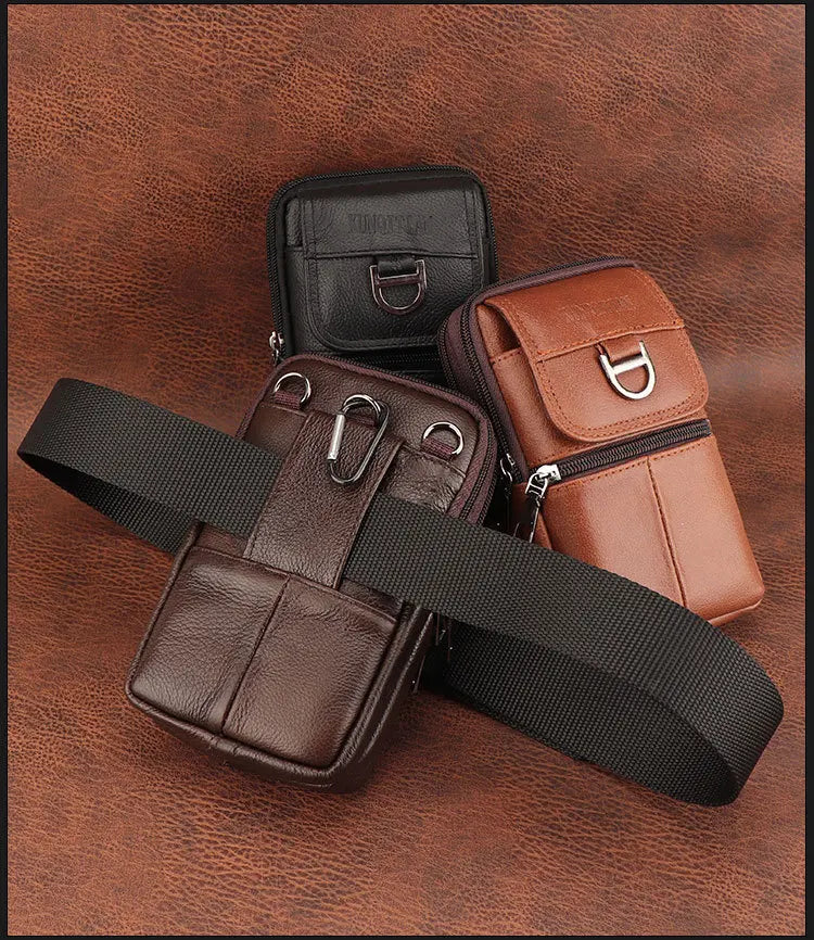 Men's Leather Waist Bag - Large Capacity Mobile Phone Belt Bag - Outdoor Work Backpack, Sports Hiking Bag Portable Crossbody Bag