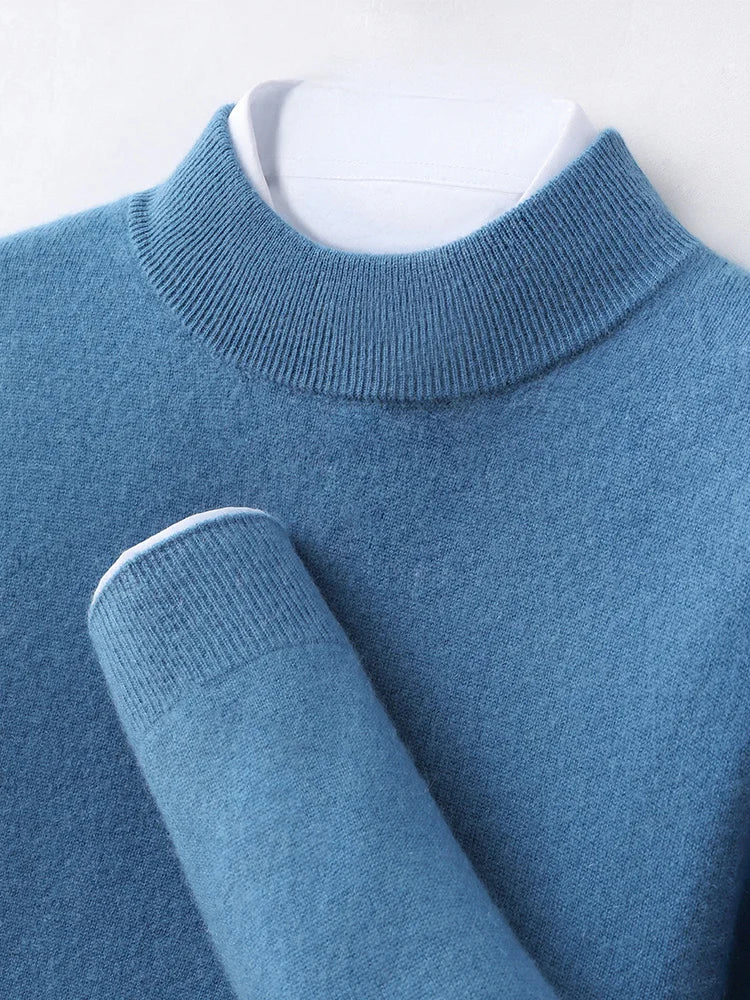 100% Pure Cashmere Men's Sweater Half High Neck Pullover Youth Business Casual Long Sleeve Jumper Spring/Autumn High-End Jacket