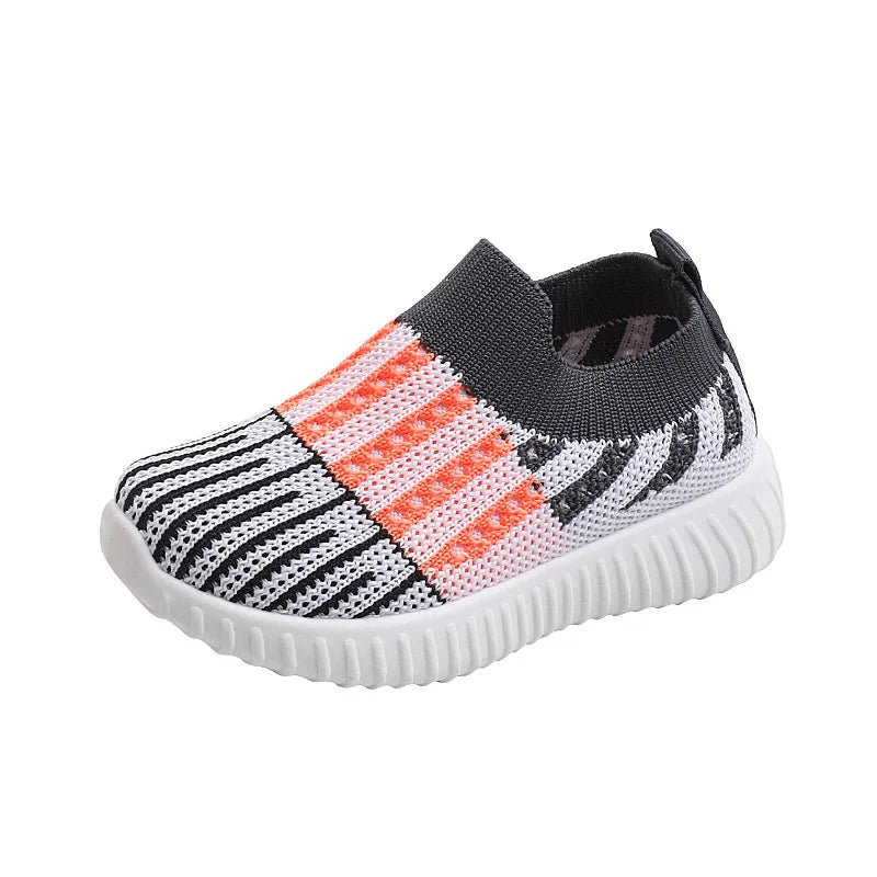 New Kids Casual Shoes Children Sneakers Boy Striped Knitted Sneakers for Girls Slip-On Sports Sock 2-8 Years Tennis Shoes Spring