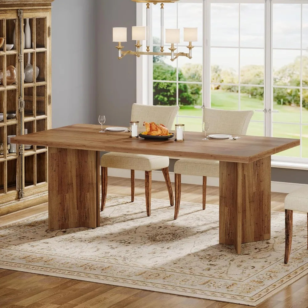 Farmhouse Dining Table for 4 to 6 People, 63-inch Rectangle Wooden Kitchen Table with Large Tabletop and Heavy Duty, Customized