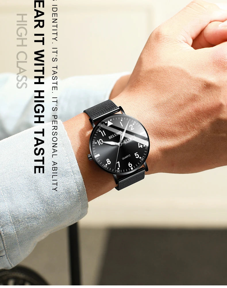 New Fashion Ultra-thin Watches Men Top Luxury Brand Casual Men's Stainless Steel Mesh Strap Business Men Wrist Watch Male Clocks