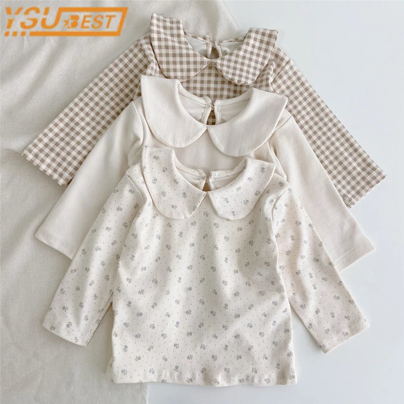 Baby Girl Long Sleeves T-shirt Baby Plaid Floral Top For Baby Girls Clothes Bottoming Girls Shirt Autumn Baby Shirt